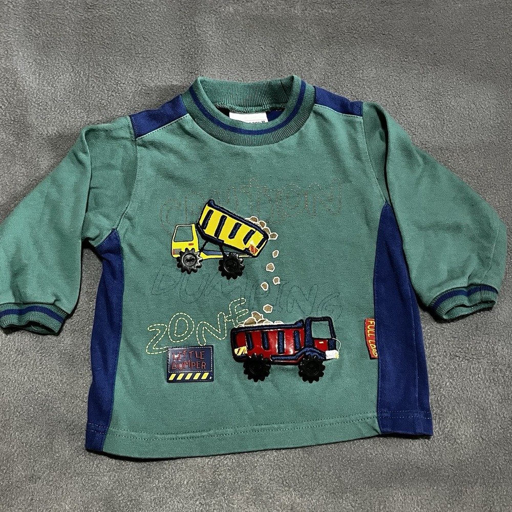 Vintage 18M 70/80s Boys Buster‎ Brown Green Caution Zone Construction SweatShirt